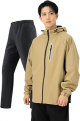 BENQUE(ベンケ) 大雨でも快適 レインウェア 上下セット メンズ カッパ 通勤 通学 防水 雨具 自転車 サイクル レインパンツ 登山 釣り (ベージュ,  2XL)