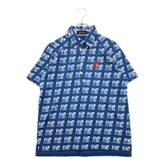 中古 メンズ ルコックスポルティフ le coq sportif 半袖ポロシャツ L 青×白 ブルー×ホワイト ボタンダウン 総柄