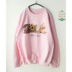 アメリカ古着　Linda spivey　アーティスト　プリント　デザイン　トレーナー　スウェット　シャツ　ピンク　レディース　カントリー調　レトロ　可愛い　アメカジ　USA