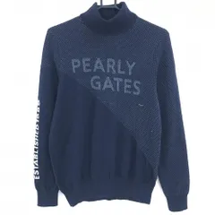 パーリーゲイツ タートルネックセーター ネイビー×白 一部ドット調 ロゴ ニット メンズ 4(M) ゴルフウェア 2024年モデル PEARLY GATES