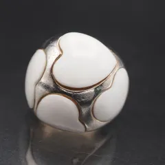 M297 ヴィンテージ 925刻印 リング 大ぶり ハート ホワイトガラス 陶器 デザイン シルバー 指輪 12号