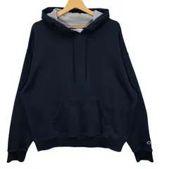Champion チャンピオン パーカー フーディー プルオーバー 長袖 袖刺繡 ワンポイント刺繡 オーバーサイズ ビッグシルエット カンボジア製 XLサイズ ネイビー グレー