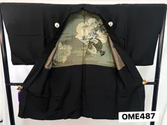 【羽織】【訳あり】男性用　羽織　黒羽織　アンティーク　アンティーク着物　正絹　紋付　五つ紋　羽二重　宝船　杵　着物　和装　OME487