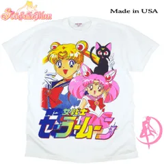 384 美少女戦士 セーラームーン アニメ Tシャツ ホワイト Lサイズ 美品 USA製 半袖 メンズ レディース ユニセックス 月野うさぎ マーキュリー マーズ ジュピター ヴィーナス ちびうさ タキシード仮面 ルナ 武内直子 なかよし 漫画 稀少 レア