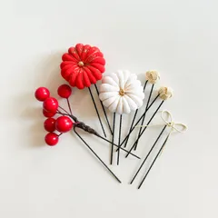 〔558〕七五三髪飾り　紅白　水引ピン　ヘッドドレス　ヘアピン　七五三　卒業式