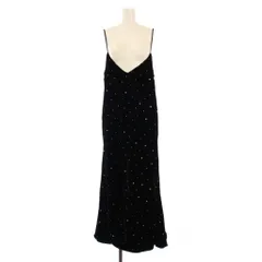 クチュールドアダム COUTURE D’ADAM フレアワンピース キャミソール マキシ ロング Vネック ベロア 装飾 バイカラー 36 黒 ブラック シルバーカラー /BB