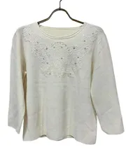 【中古】【美品】LAPINE BLANCHE ラピーヌブランシュ トップス カットソー ビーズ レディース 七分袖＿S23＿s-0789-r23 LAPINE BLANCHE ラピーヌ ブランシュ - レディース Tシャツ