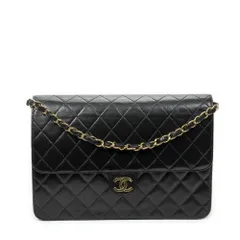 [中古] CHANEL シャネルヴィンテージプッシュロックストレートフラップ黒マトラッセラムスキンレザーA