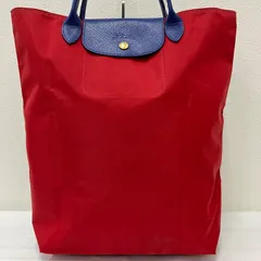 9003　LONGCHAMP　ロンシャン　プリアージュ　ルプリアージュ　Le Pliage　Re-Play　リプレイ　トートバッグ　ハンドバッグ　バイカラー　縦型　縦長　レッド　ボルドー　ワインレッド　エンジ　ブルー　レディース　シンプル　きれいめ