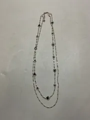 SN825 2連チェーン ロングネックレス ハート オニキス？ ブラック 首周り66cm アンティーク