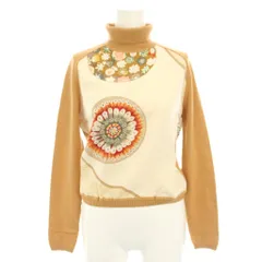 エルメス HERMES マルジェラ期 ニット セーター タートルネック 長袖 スカーフ切替 絹 シルク カシミヤ SM 茶 ブラウン /YT