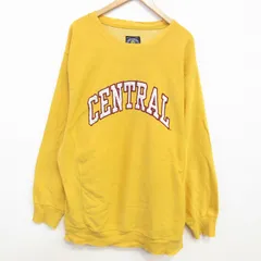 XL/古着 STEVE&BARRYS 長袖 スウェット メンズ CENTRAL 刺繍 大きいサイズ ロング丈 クルーネック 黄 25dec17