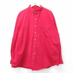XL/古着 ラルフローレン チャップス 長袖 ブランド シャツ メンズ 90年代 90s ワンポイントロゴ 大きいサイズ ロング丈 コットン ボタンダウン 赤 25dec17