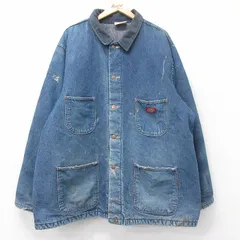 XL/古着 ディッキーズ 長袖 カバーオール メンズ 80年代 80s ボロ 襟コーデュロイ 大きいサイズ ロング丈 紺 デニム 内側ブランケット【spe】 25dec17