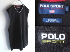 美品 希少 90sビンテージ POLO SPORT RALPH LAUREN ポロスポーツ ラルフローレン Vネック レーヨンコットン ニットベスト M 黒 ブラック