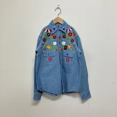 60s 70s 60年代 70年代 EL CISNE デニムシャツ 長袖シャツ 刺繍 花柄