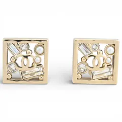 シャネル ココマーク スクエア型 ピアス ラインストーン フェイクパール ゴールド Aランク ch9950hh