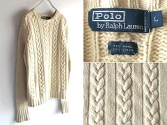 希少 90sビンテージ Polo by Ralph Lauren ラルフローレン ウールリネン ケーブルニット ローゲージニット セーター L エクリュ