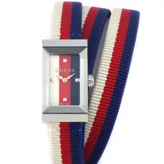 グッチ GUCCI 腕時計 Gフレーム 147.5/YA147508 レクタンギュラー ホワイト/レッド/ネイビー文字盤 ロング ナイロンベルト SS クオーツアナログ 【中古】のサムネイル