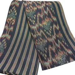 R-1573　半幅帯　浴衣帯　絹×ポリエステル　黒　レディース　リバーシブル　さが美