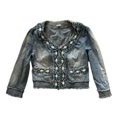  DOROA ドロア デニムジャケット ビジュー装飾 ノーカラー ショート丈 レディース サイズ38【Z1763】