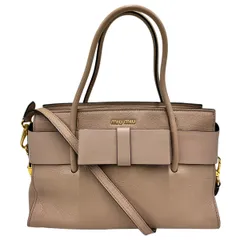 miumiu 希少 美品 ミュウミュウ マドラス フィオッコ 2way ハンドバッグ ショルダーバッグ 5BA056 レザー ベージュ リボン クロスボディ トートバッグ ABランク 中古 鑑定済 ミュウミュウバッグ【1/28価格改定】