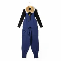 ネイビー ニット サスペンダー ズボン オールインワン