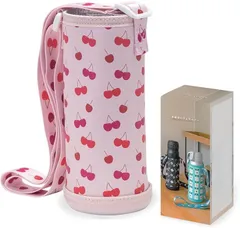 Neorry 水筒カバー ペットボトルカバー 500ml 600ml 肩掛け ショルダー 子供 ボトルホルダー ストラップ (チェリー,  ジャストフィット)