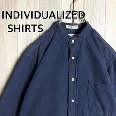 USA製 INDIVIDUALIZED SHIRTS インディヴィジュアライズドシャツ バンドカラーシャツ コットン 厚手 ネイビー M