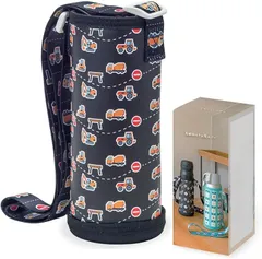 Neorry 水筒カバー ペットボトルカバー 500ml 600ml 肩掛け ショルダー 子供 ボトルホルダー ストラップ (働くくるま,  ジャストフィット)