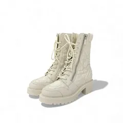 クリスチャンディオール CHRISTIAN DIOR D-LEADER ブーツ ショートブーツ 靴 シューズ ラムスキン アイボリー 白 ロゴ カナージュ キルティング ミドルブーツ ファスナー