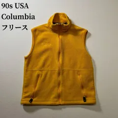 90s USA Columbia　フリース　ドローコード　ベスト　コロンビア　イエロー　M 古着