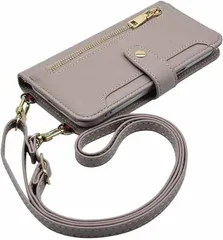 【訳アリ】iPhone16e アイフォン16e 対応 スマホショルダー 手帳型 スマホ ケース (手帳グレージュ)くすみカラー ニュアンスカラー 斜めがけ ストラップ 付き カード収納 PUレザー 小銭入れ 財布型 ジッパー