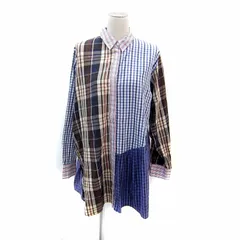 ザラウーマン ZARA WOMAN シャツ ブラウス ロング丈 長袖 チェック柄 切替 マルチカラー M 紺 白 /SY3