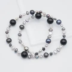 J593 オニキス 淡水真珠 パール ネックレス マルチカラー デザイン シルバー 6月誕生石