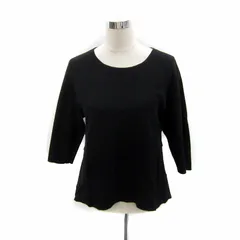 自由区 オンワード樫山 ニット カットソー 七分袖 ラウンドネック 無地 44 XXL 黒 ブラック /SY24