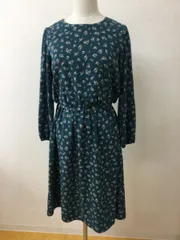 リフレクト グリーンにベージュ花柄ワンピース ウエストゴム