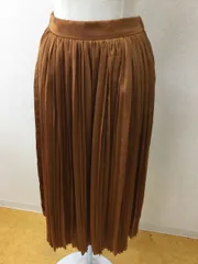 ナノユニバース タグ付き未使用 マットサテン ランダムプリーツスカート オレンジ茶色 ウエストゴム