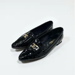 シャネル CHANEL ローファー 革靴 靴 シューズ パテント ブラック 黒 ゴールド ココマーク フラットシューズ