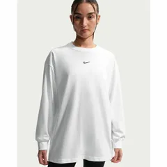 ナイキ 長袖 Tシャツ レディース NIKE NSW クラシック OS L/S Tシャツ｜オーバーサイズ  ロンT 長袖シャツ スポーツウェア トップス ワンポイント  スポーツTシャツ コットン 白 ホワイト 服 レディースウエア  /IH7599-100
