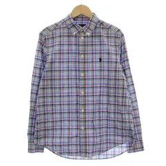 ラルフローレン RALPH LAUREN キッズ シャツ チェック 男の子 長袖 ボタンダウン 14-16 青 ブルー /☆G ■JS