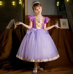 ＜在庫処分＞140cm 子供用 プリンセスドレス 7点セット 紫の魔法の杖付き コスプレ 灰姑娘風 bu1