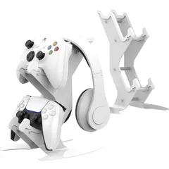 コントローラーホルダースタンド、ユニバーサルメタル素材 ゲームコントローラーヘッドセット スタンド コントローラーアクセサリー PS5 /Xbox /PS4 /スイッチのゲームパッド用(ホワイト)