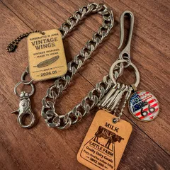 ウォレットチェーン メンズ シルバー 喜平 45cm ヌメ革タグ Route66 アメカジ 古着　W113-1