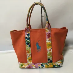 D770　RALPH LAUREN 　ラルフローレン　トートバッグ　キャンバス　オレンジ　ポニー　花柄