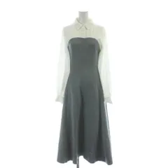 ナチュラルビューティーベーシック NATURAL BEAUTY BASIC ワンピース M 白 ホワイト ブルーグレー ドッキングデザイン 長袖 シャツ襟 /AP