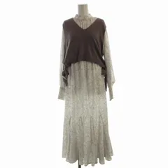 スナイデル SNIDEL ベストセットワンピース マキシ ロング ニット 総柄 長袖 0 白 ホワイト 茶 ブラウン SWNO215049 /RO