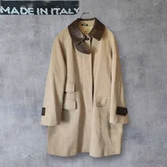 イタリア製　襟レザー　ハンティングコート　ベージュ　Ｍ相当　チンストラップ　ヴィンテージ　レトロ　オーバーサイズ　合わせ女性