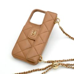 シャネル iPhone15Pro キャビアスキン スマホケース チェーン ピンク