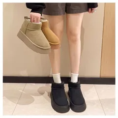 【在庫限り】裏ボア ムートンブーツ　SH-3　ブラック　厚底3.5cm ボア もこもこ　ショート　疲れない　ファーブーツ